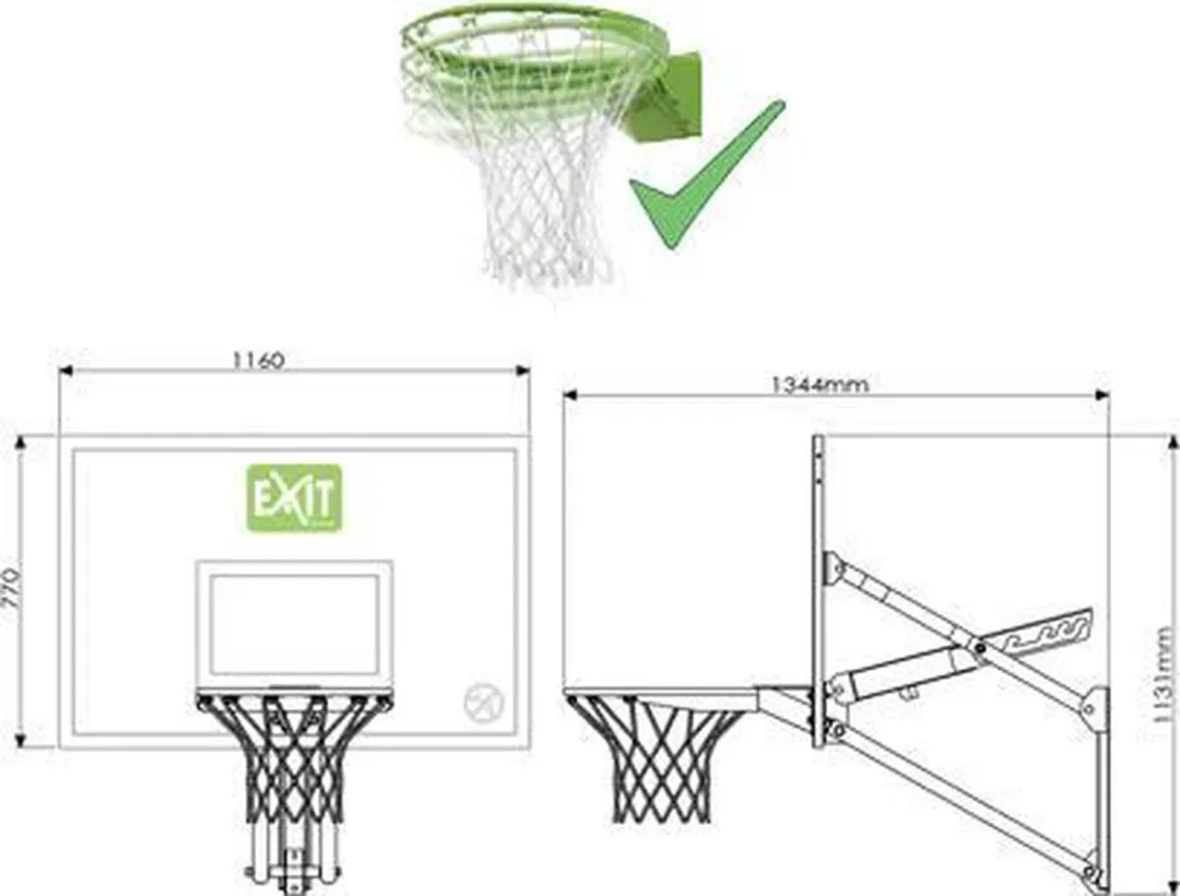 EXIT Galaxy Basketbalbord Groen/Zwart - Dunkring & Net - Muurmontage