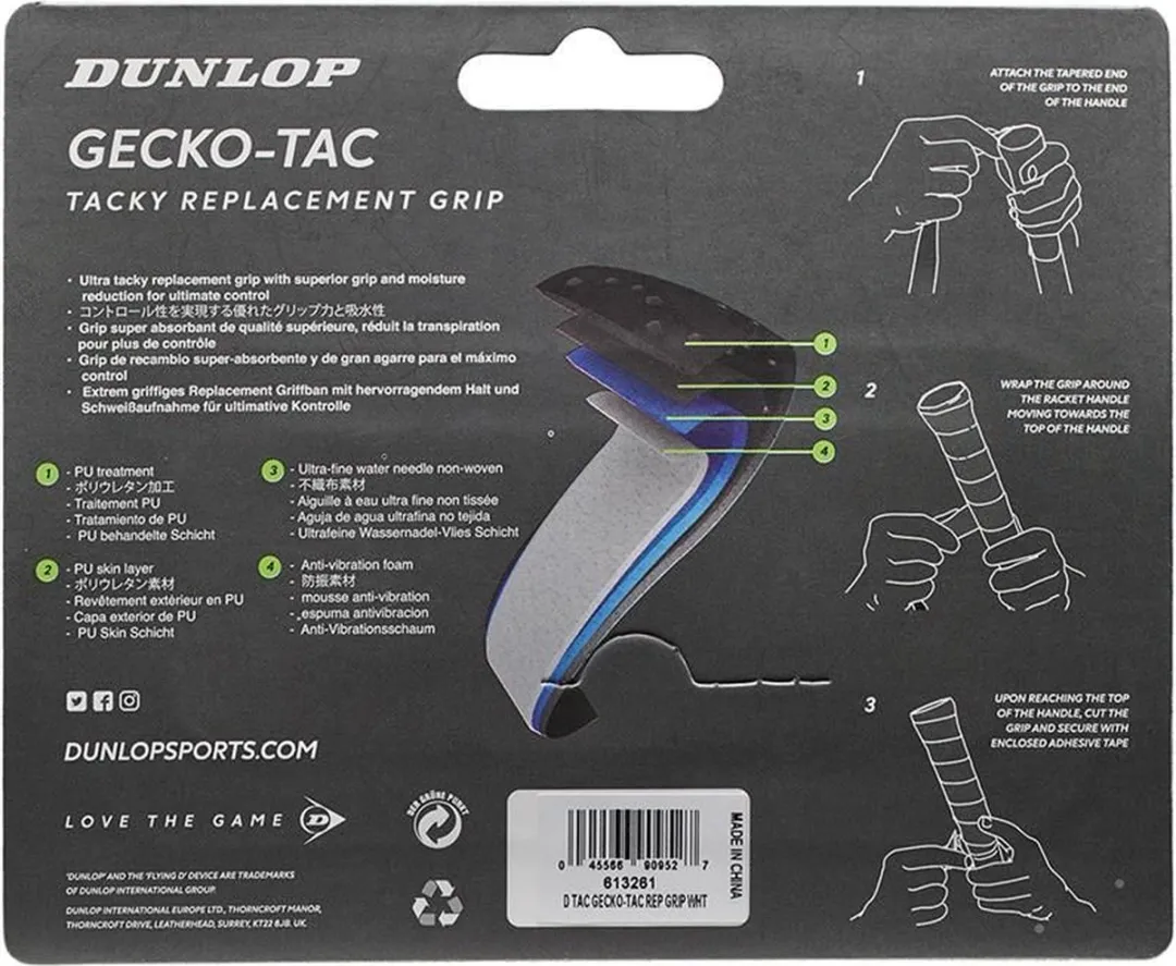 Dunlop Gecko-Tac Rep Grip Witte gripjes - 12 Stuks