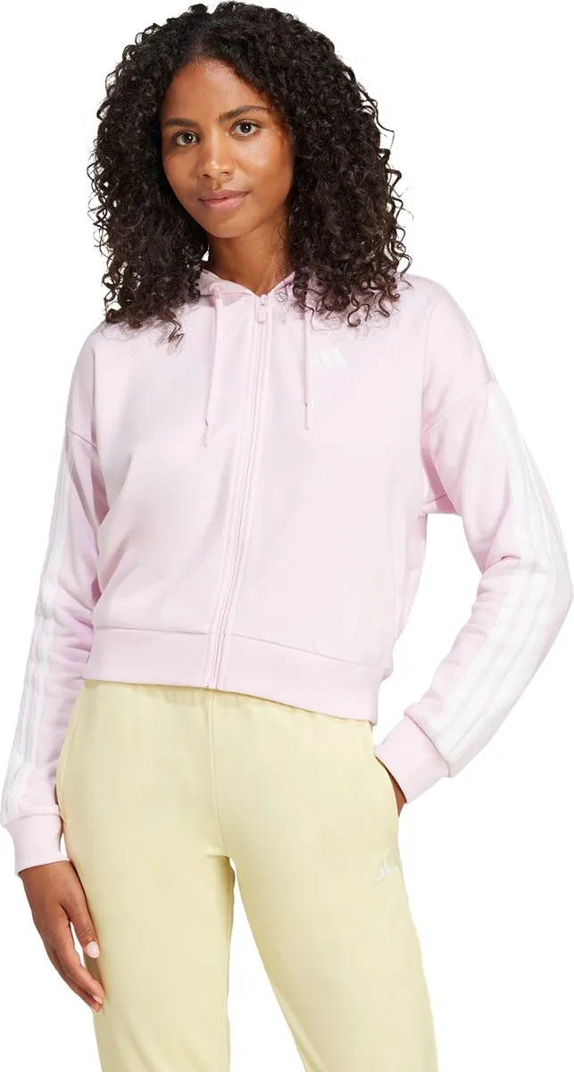 adidas Essentials 3-Stripes French Terry Ritshoodie IS6998 - Roze - XXL