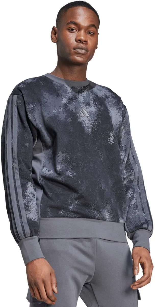 adidas Heren Sweater AOP Colourblock Zwart-Grijs - XS