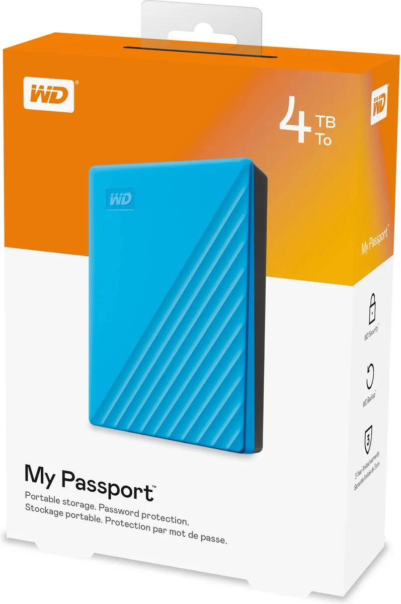 Western Digital My Passport WDBPKJ0040BBL-WESN Externe Harde Schijf 4TB - Blauw