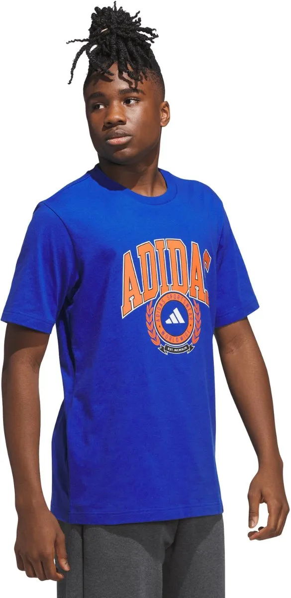 Adidas Heren T-shirt Varsity Crest - Blauw S