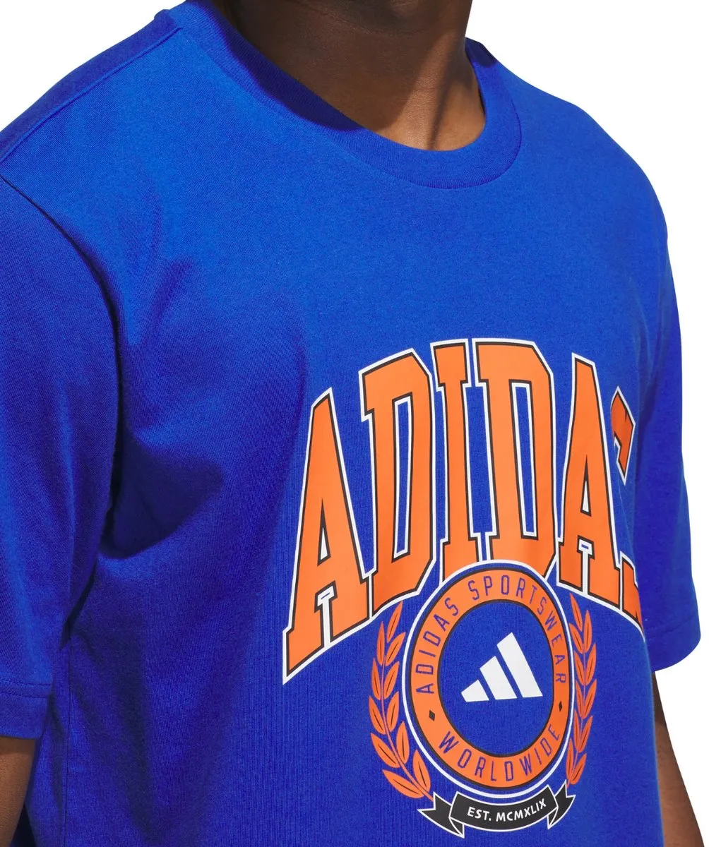 Adidas Heren T-shirt Varsity Crest - Blauw S