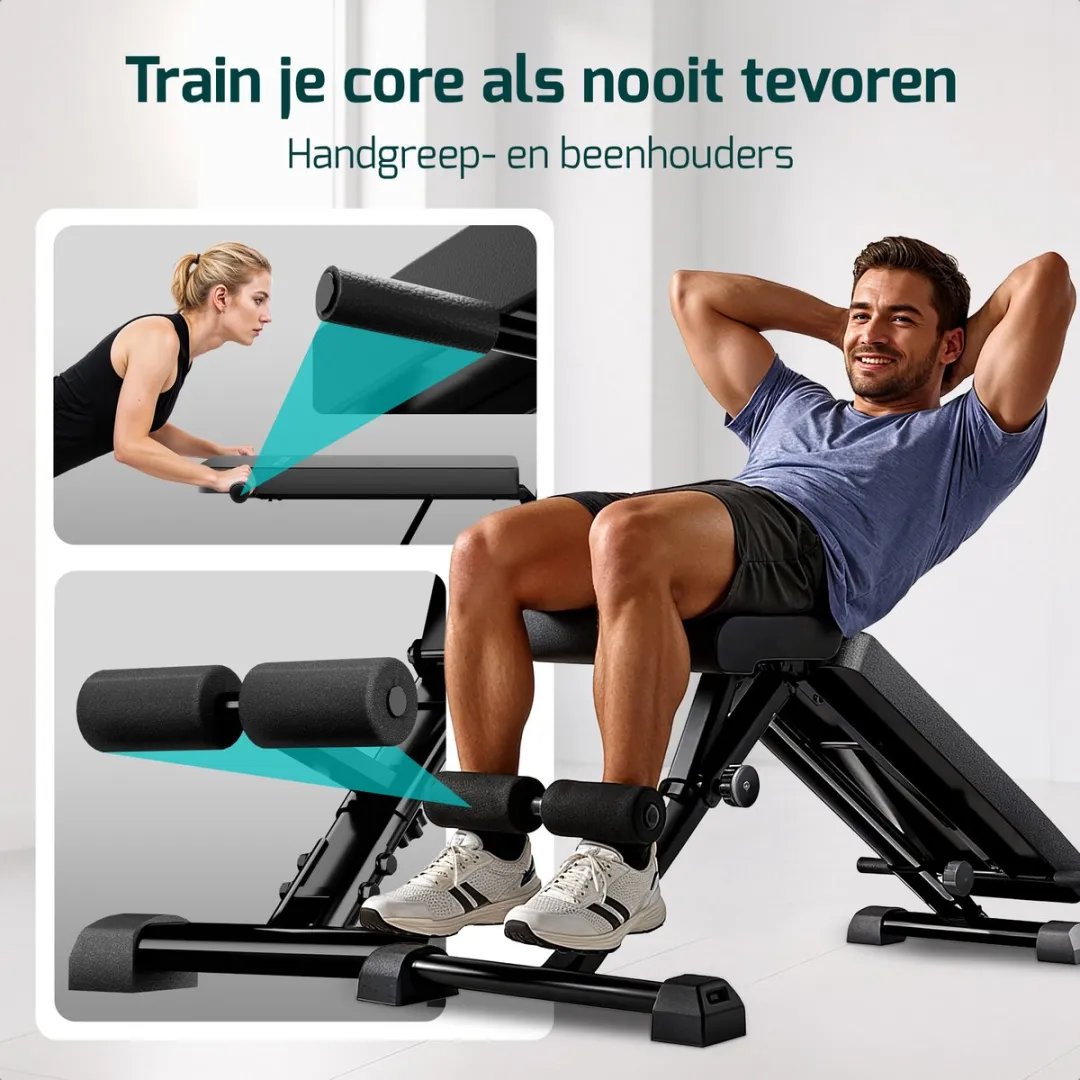 FITAGE Fitnessbank Halterbank 300KG - Verstelbaar Inklapbaar - Zwart - afbeelding 6 van 6