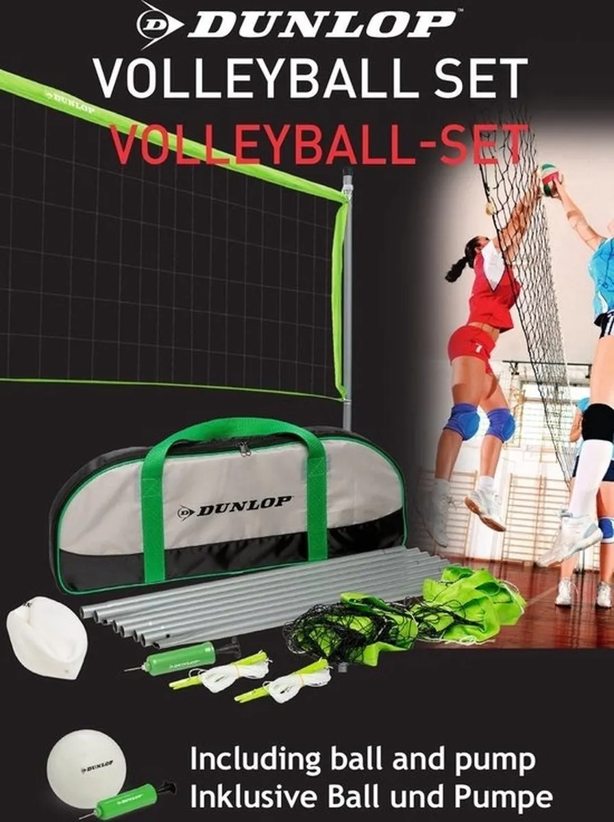 Dunlop Volleybalset Compleet - 600x220cm - Groen/Wit/Zwart/Grijs