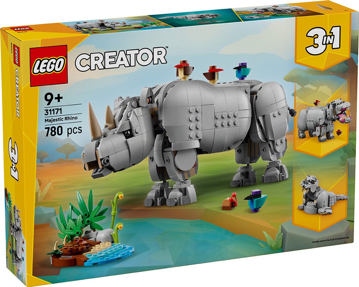 LEGO Creator Wilde dieren: machtige neushoorn met vogels - 31171