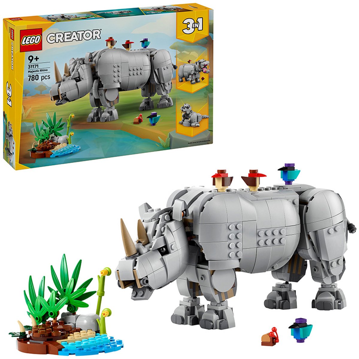 LEGO Creator Wilde dieren: machtige neushoorn met vogels - 31171