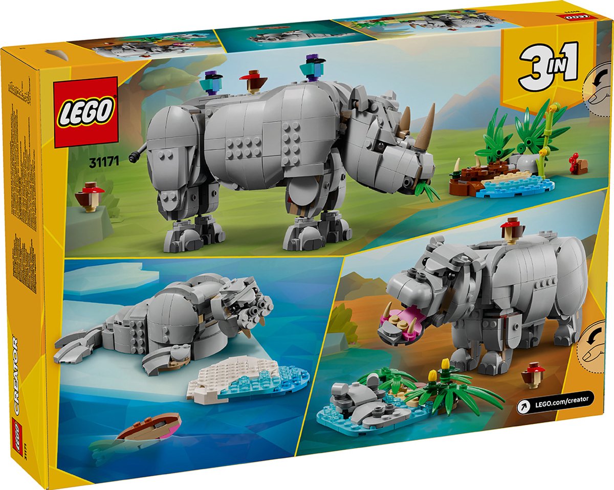 LEGO Creator Wilde dieren: machtige neushoorn met vogels - 31171