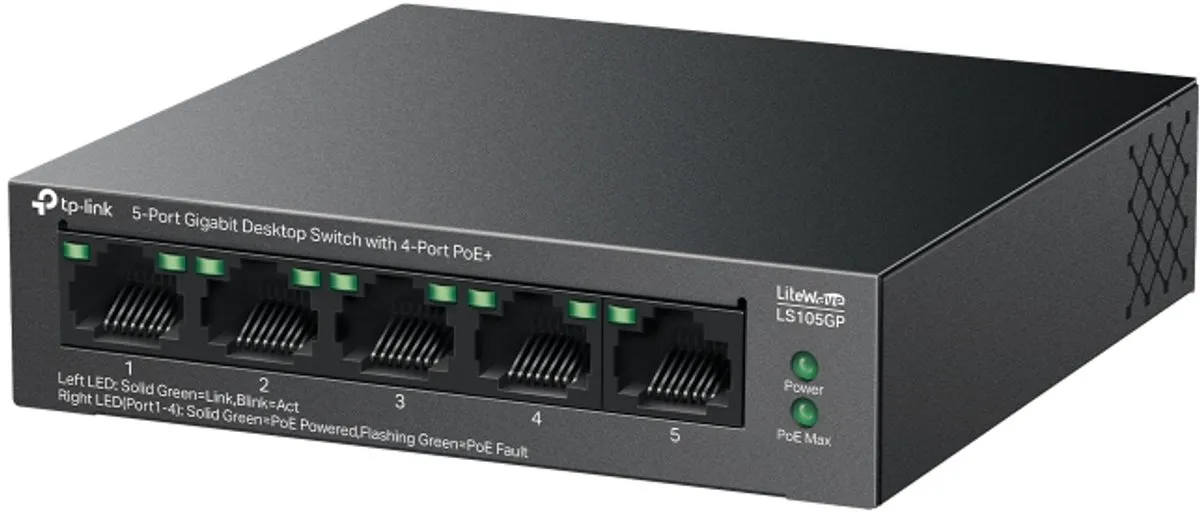 TP-Link LiteWave LS105GP 5-Poort Gigabit Switch - 4x PoE 65W Zwart