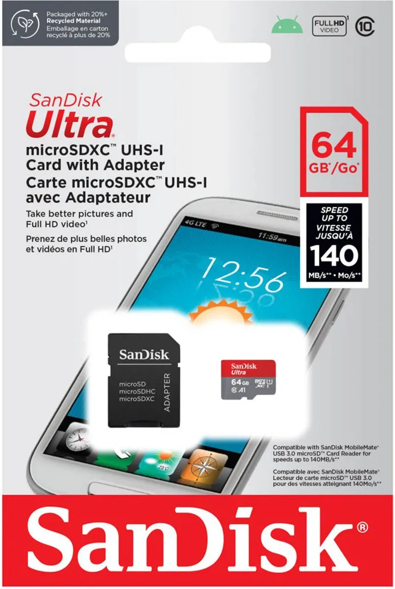 Western Digital Sandisk Ultra MicroSDXC 64GB - 140MB/s