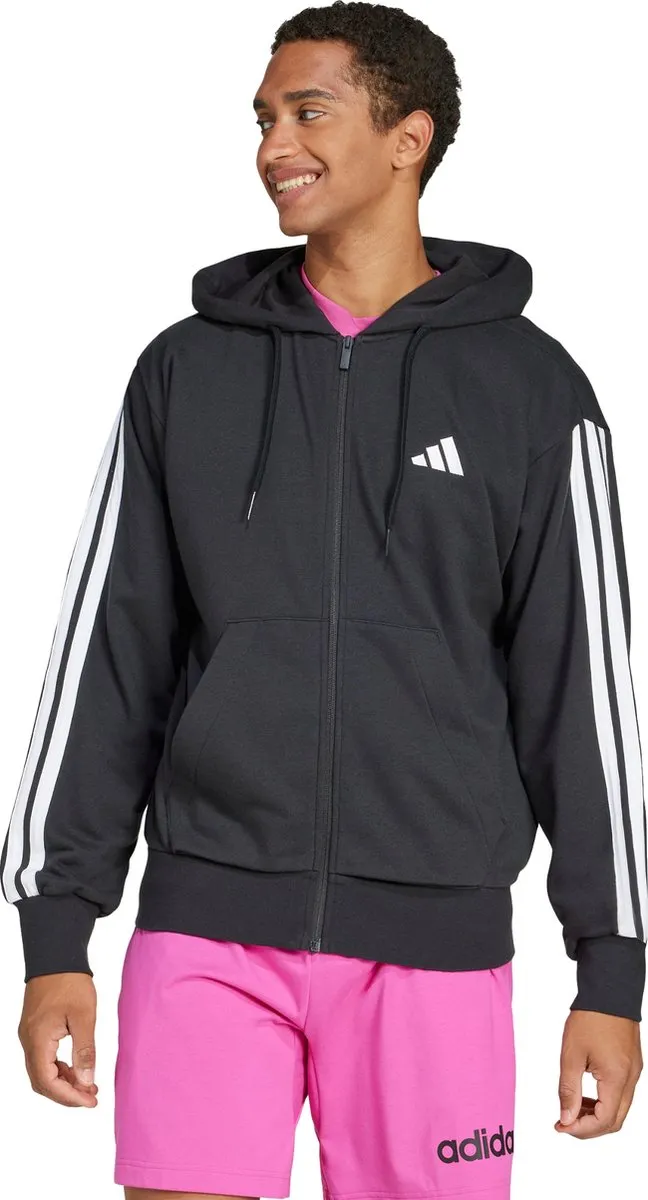 adidas Essentials 3-Stripes French Terry Ritshoodie JD1877 - Heren - XL - Zwart
