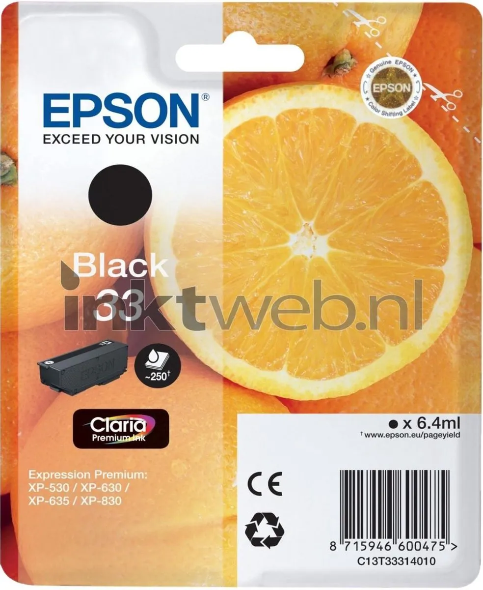 Epson Claria Premium C13T33314010 Cartouche - Zwart