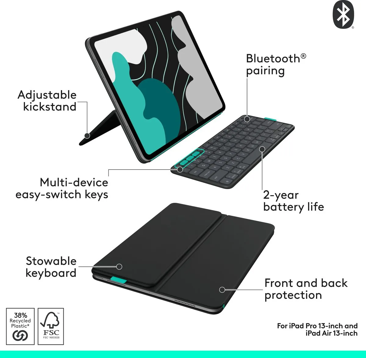 Logitech Flip Folio Toetsenbordcase iPad Pro/Air 13 - Graphite - 920-013388