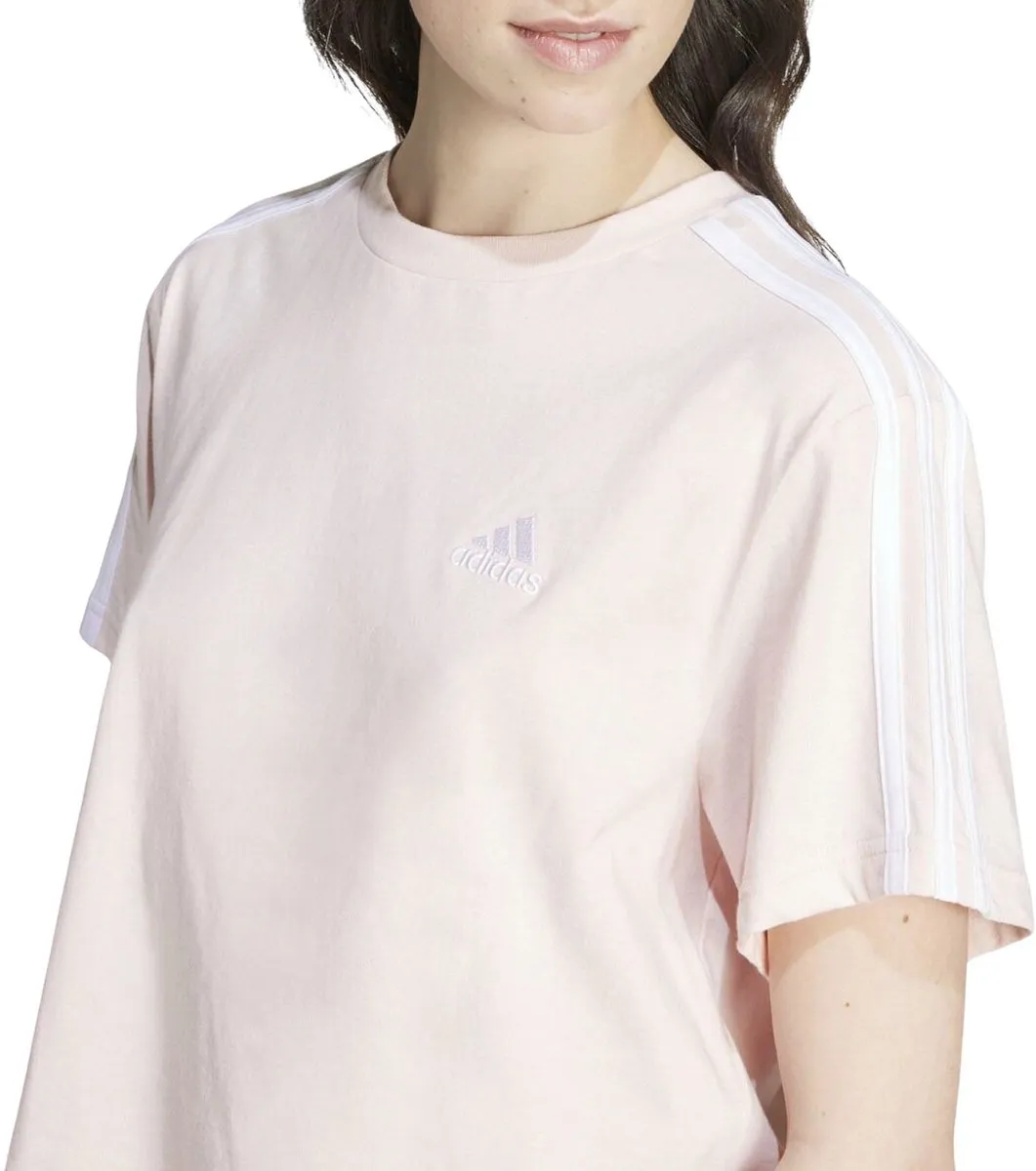 adidas Essentials 3-Stripes Cropped Shirt - Maat L - Roze/Wit