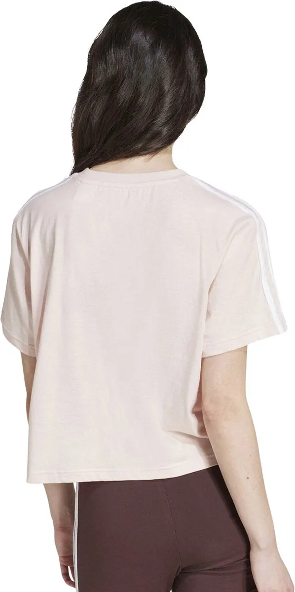 adidas Essentials 3-Stripes Cropped Shirt - Maat L - Roze/Wit