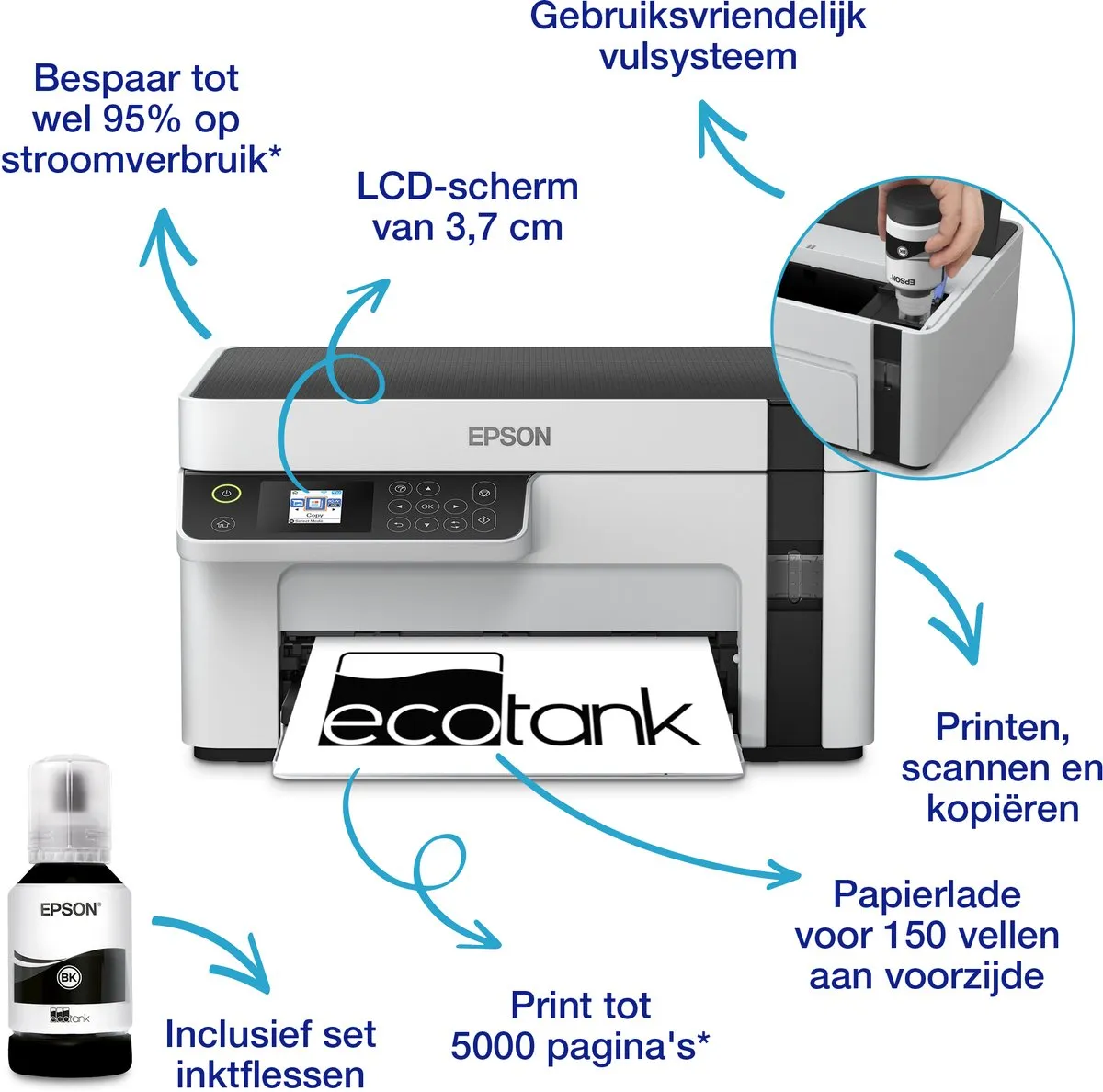 Epson EcoTank ET-M2120 Multifunctionele Printer - Zwart