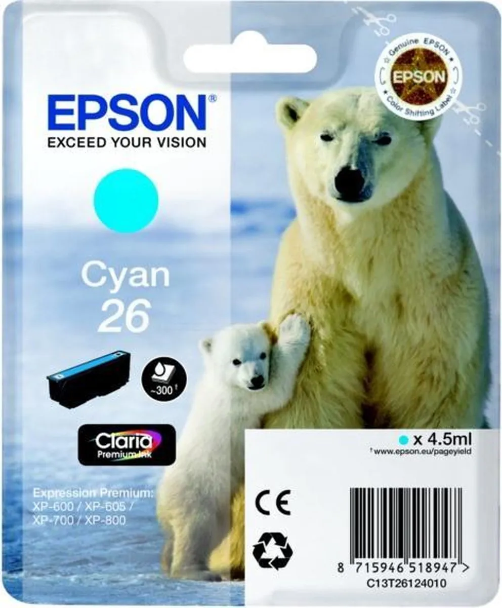 Epson 2612 C13T26124010 Inktcartridge - Cyaan 4,5ml