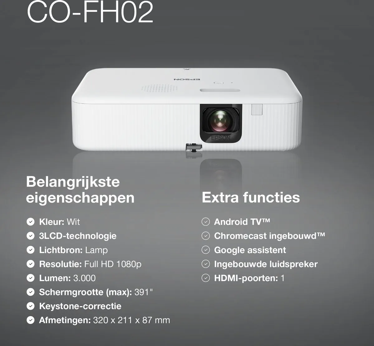 Epson EpiqVision Flex CO-FH02 Full HD Beamer 3000 Lumen - Wit