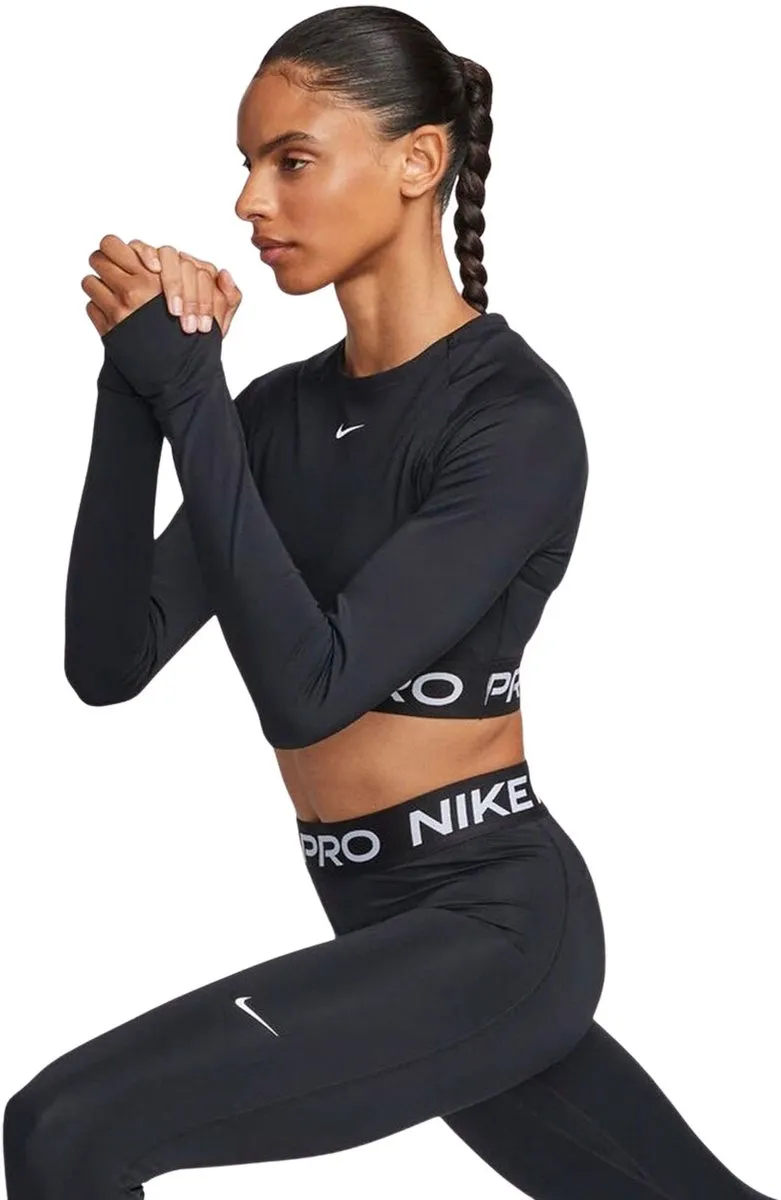 Nike Pro Dri-FIT 365 Cropped LS Shirt - Zwart/Wit - Maat S