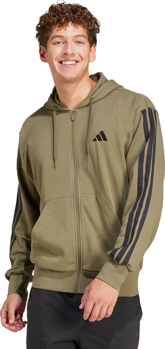adidas Sportswear Essentials 3-Stripes French Terry Ritshoodie JD1875 - Groen