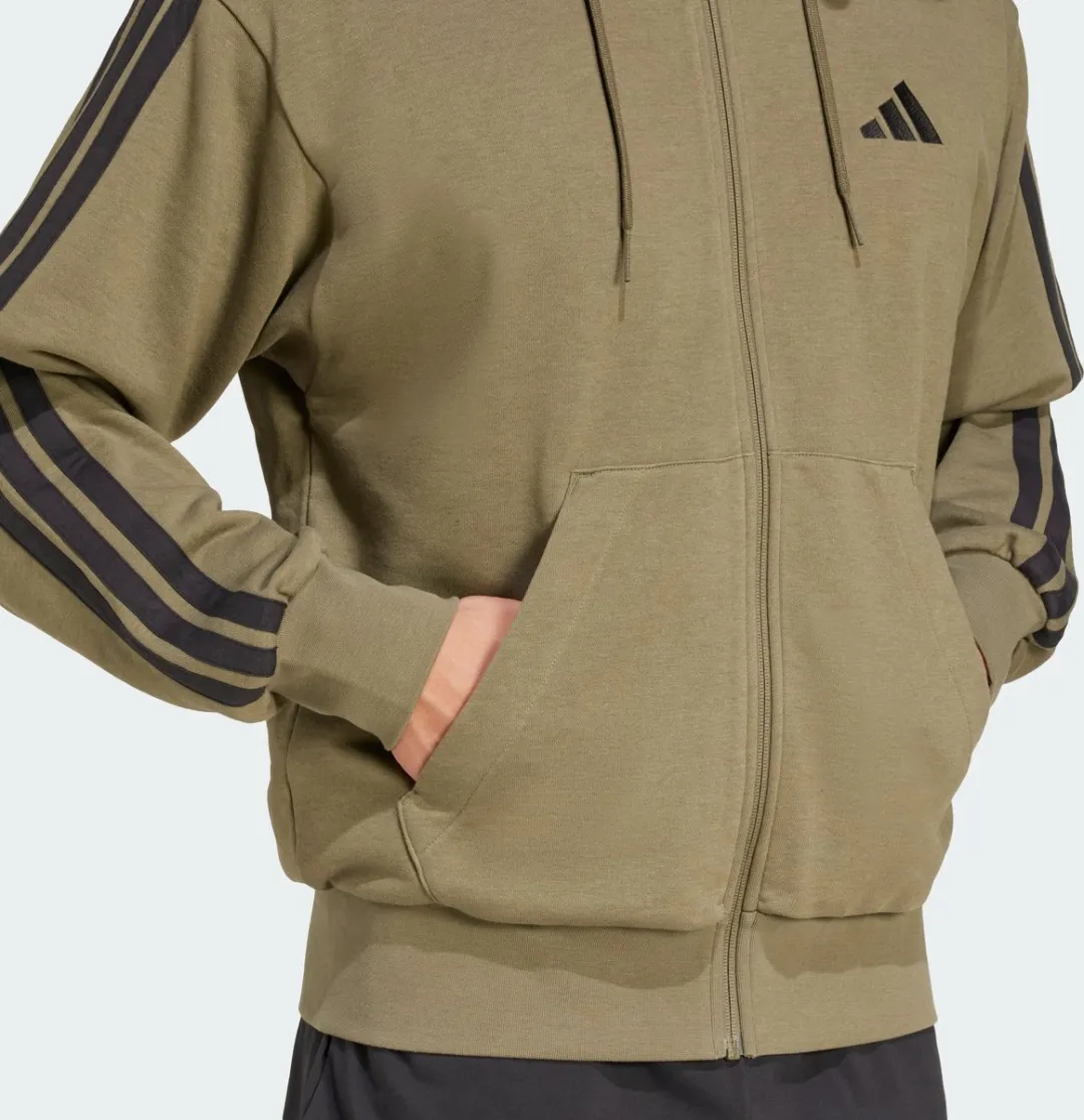 adidas Sportswear Essentials 3-Stripes French Terry Ritshoodie JD1875 - Groen