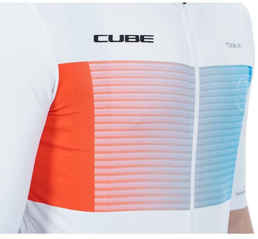 Cube Teamline Korte Mouw Wielertrui XS - Wit/Blauw/Rood