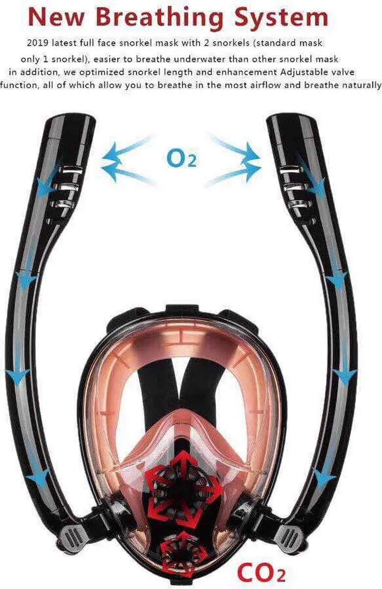 FlinQ Full Face Snorkelmasker - S/M - Zwart - afbeelding 5 van 6