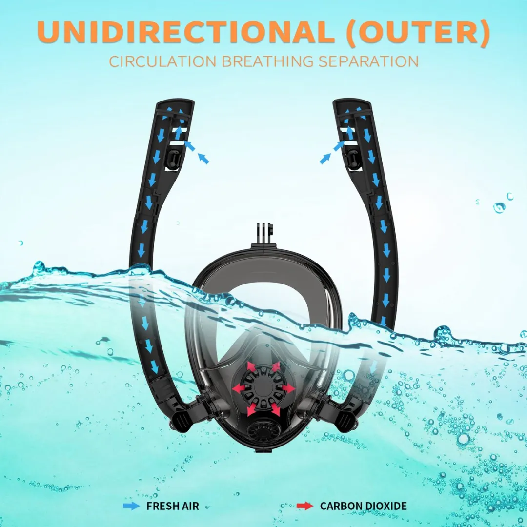 FlinQ Full Face Snorkelmasker - S/M - Zwart - afbeelding 6 van 6