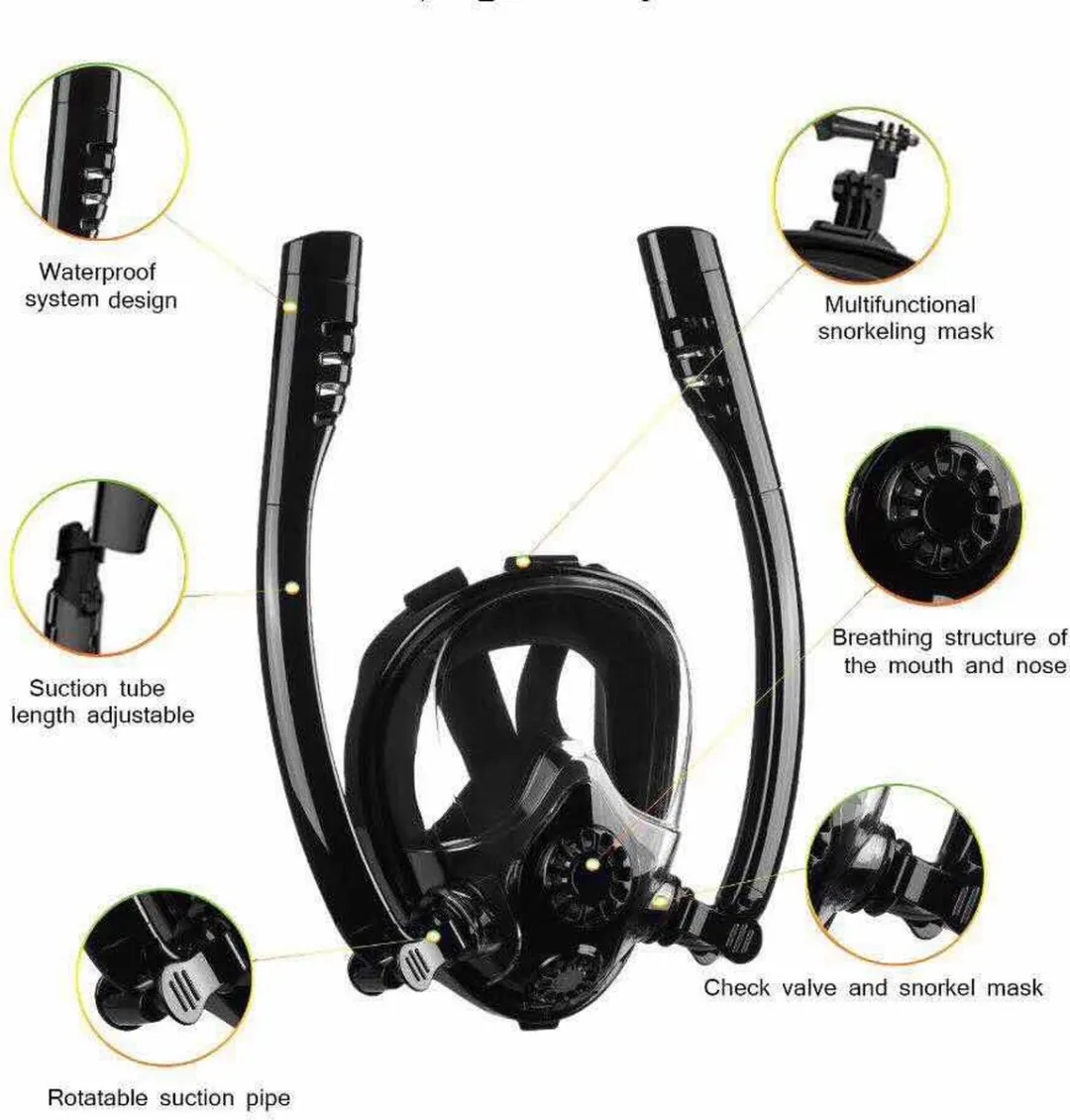 FlinQ Full Face Snorkelmasker - S/M - Zwart - afbeelding 3 van 6