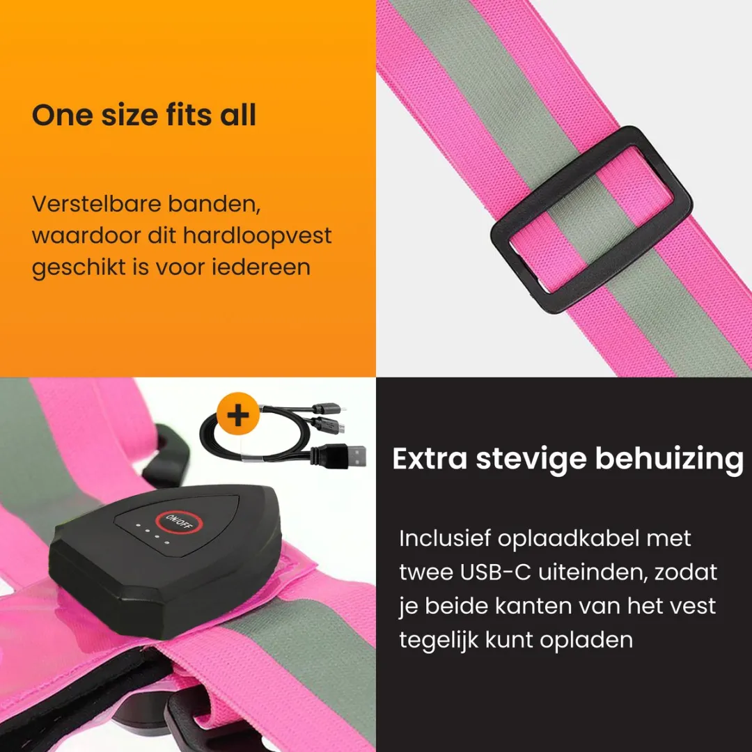 R2B Hardloopvest met Verlichting Roze - One Size