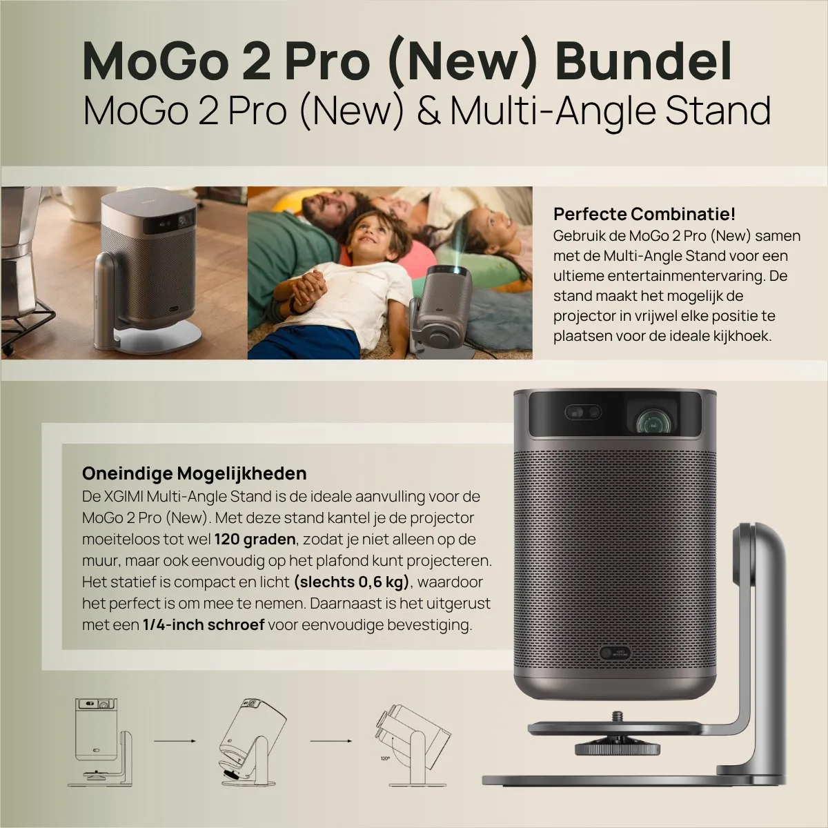 XGIMI MoGo 2 Pro (GTV) Draagbare Projector - Full HD 1080p - 400 ISO Lumen - Donkergrijs