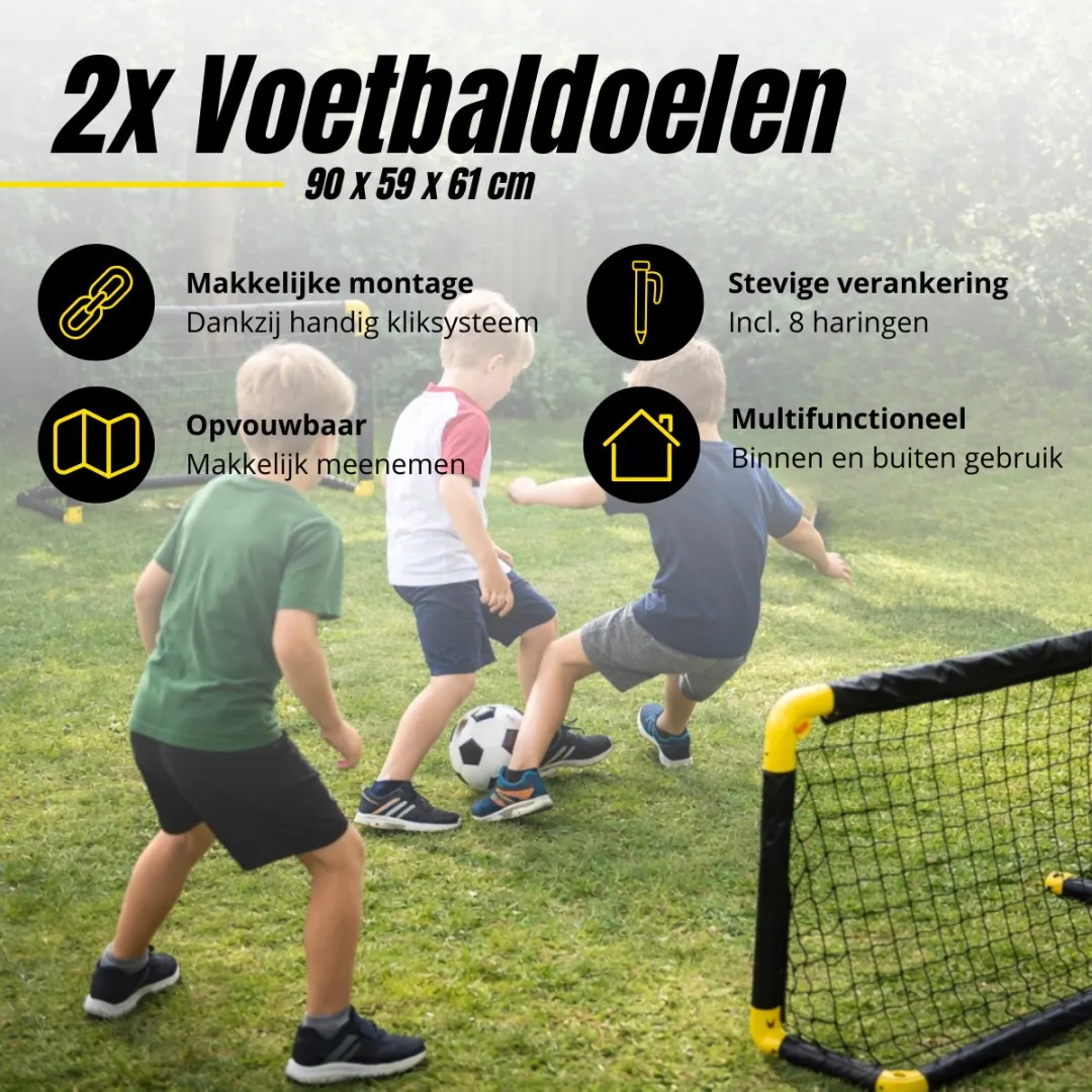 Dunlop Voetbaldoelen Set 2 Stuks - 90x59x61cm - Opvouwbaar - Zwart/Geel