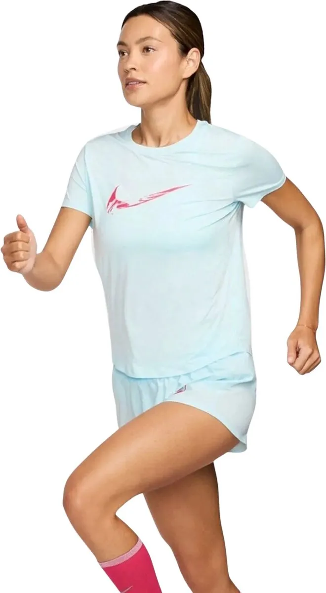 Nike One Dri-FIT Swoosh Shirt Dames - XL - Lichtblauw Roze