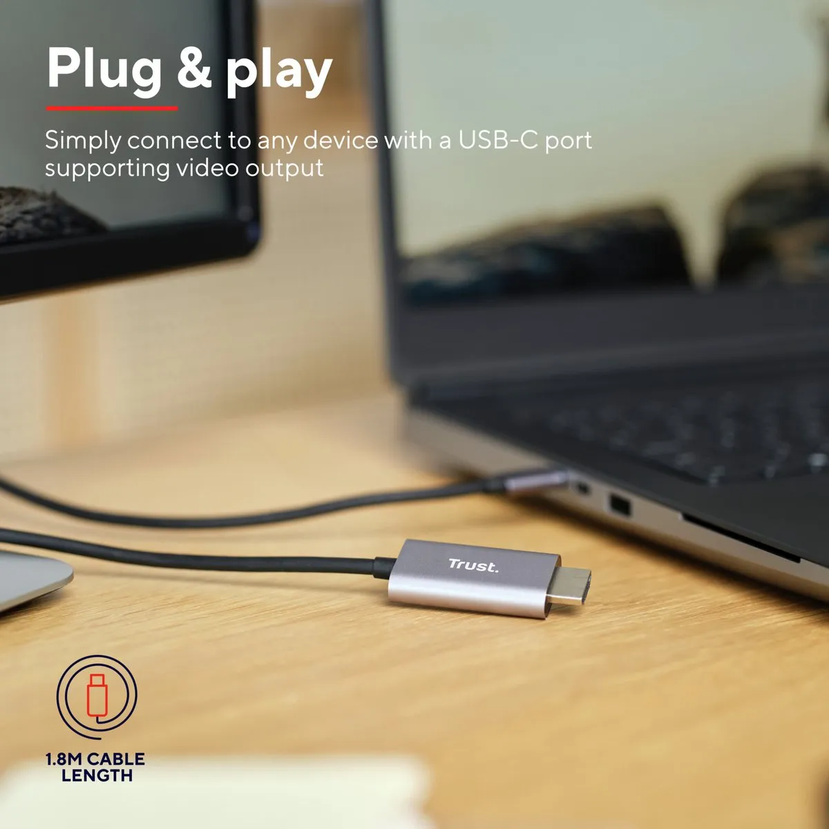 Trust Calyx USB-C naar HDMI-kabel 4K - Zwart