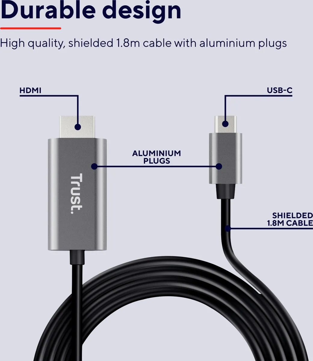 Trust Calyx USB-C naar HDMI-kabel 4K - Zwart