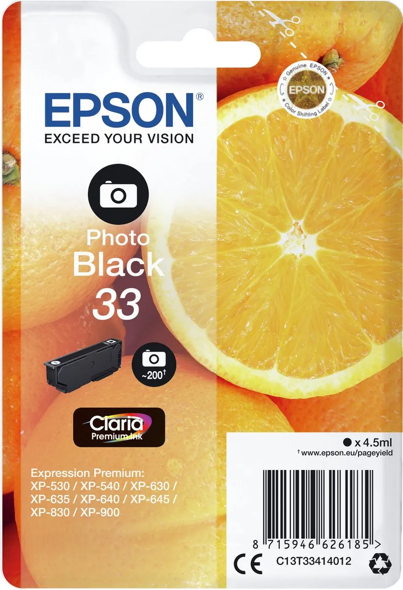 Epson C13T33414010 Foto Zwart Inktcartridge - 200 Pagina's