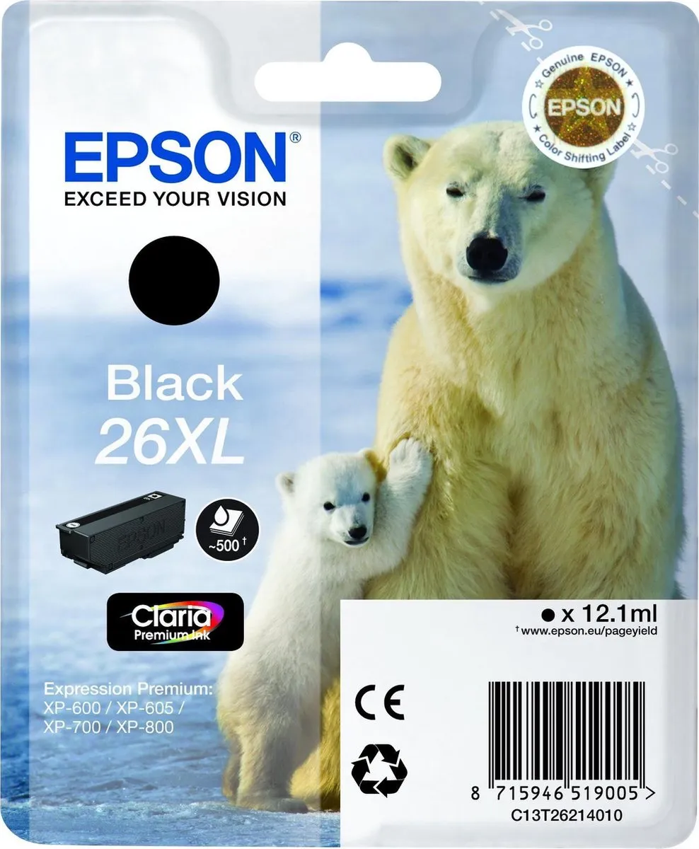 Epson 26XL T2621 Inktcartridge - 500 pagina's - Zwart