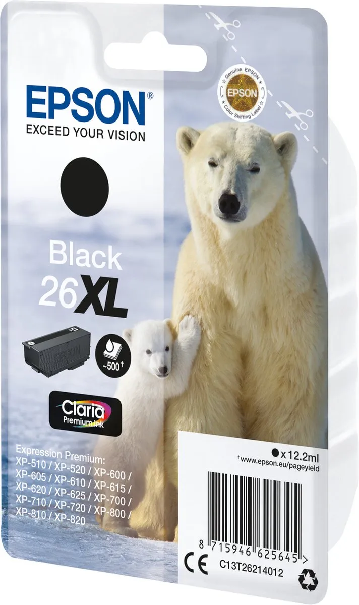 Epson 26XL T2621 Inktcartridge - 500 pagina's - Zwart