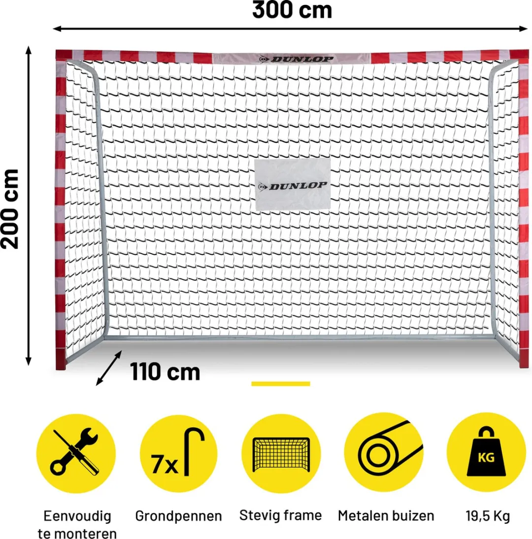 Dunlop Voetbaldoel 300x200x110cm - Metaal - Rood