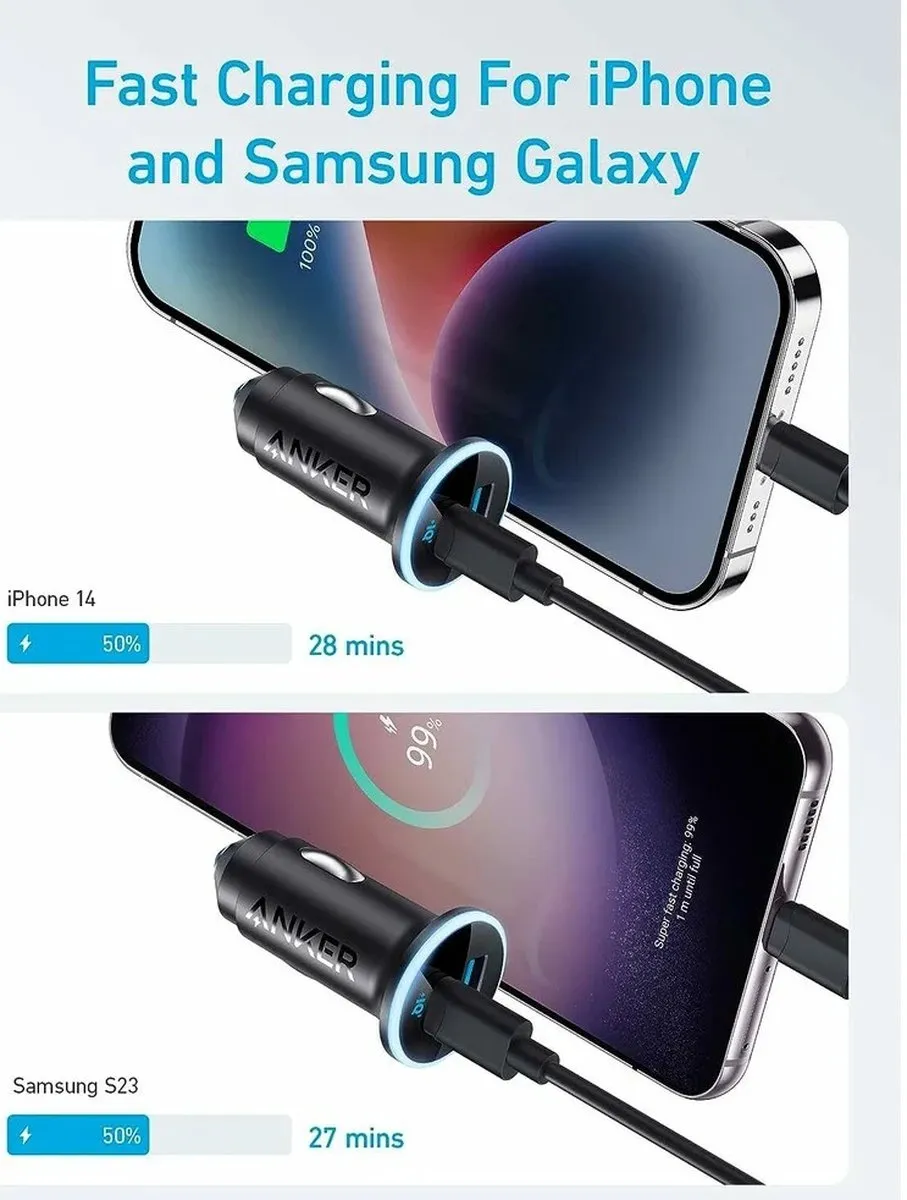 Anker 323 A2735G11 Autolader 52,5W - USB-C 30W & USB-A 22,5W - Zwart