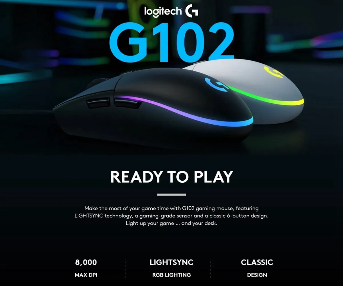 Logitech G G102 LIGHTSYNC Gaming Muis - 8000 DPI - Zwart