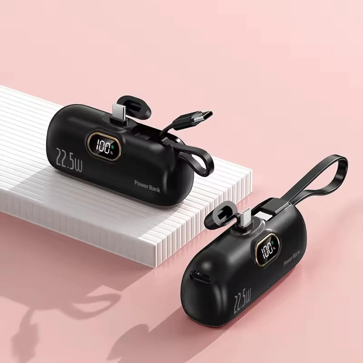 Premium Mini Powerbank 10.000 mAh (USB-C) - Compact formaat - Display - Externe Batterij - 2in1 Geïntegreerde Kabel - Mini Powerbank - USB-C Kabel - Iphone - Samsung - verschillende kleuren