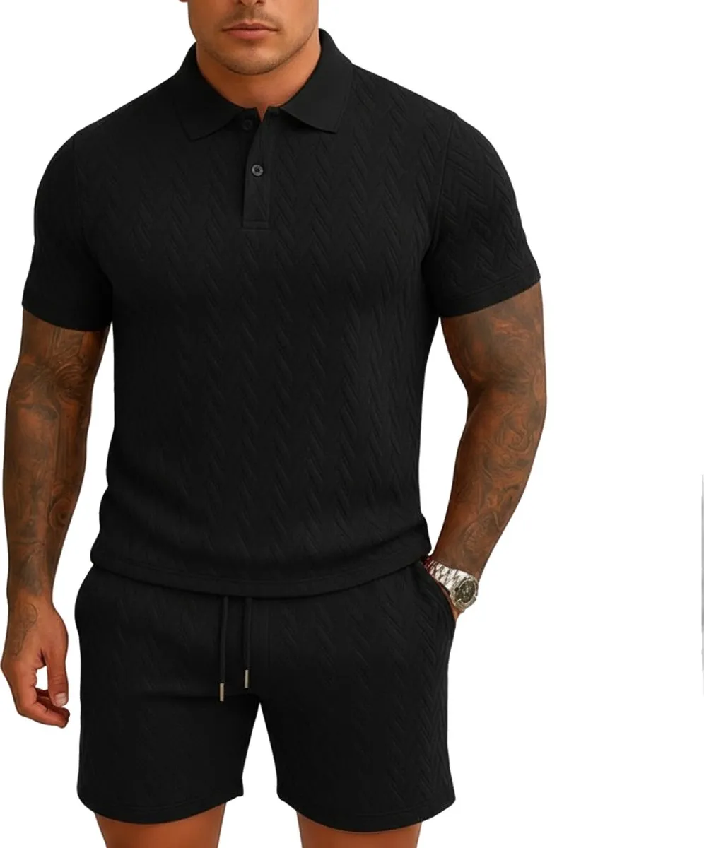 RedParrot Zomerset Deluxe Heren Polo & Korte Broek - Zwart - L