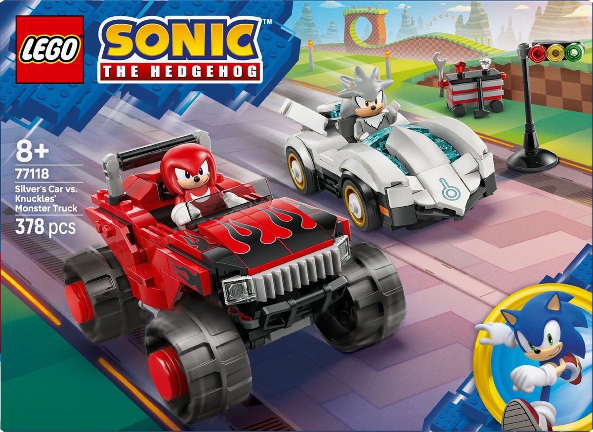 LEGO Sonic speelgoedauto Silvers Auto vs. Knuckles Monstertruck.