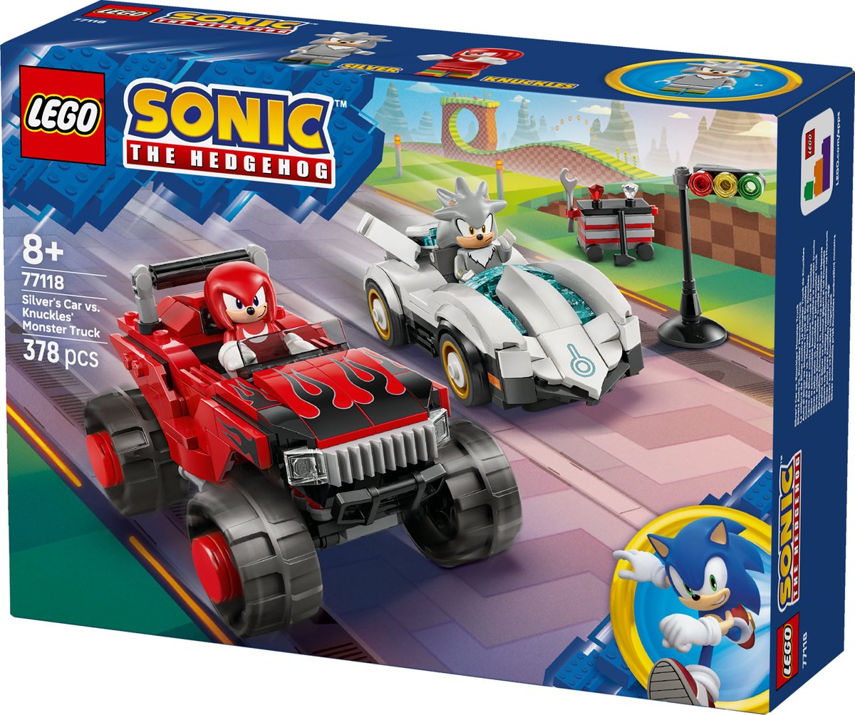 LEGO Sonic speelgoedauto Silvers Auto vs. Knuckles Monstertruck.