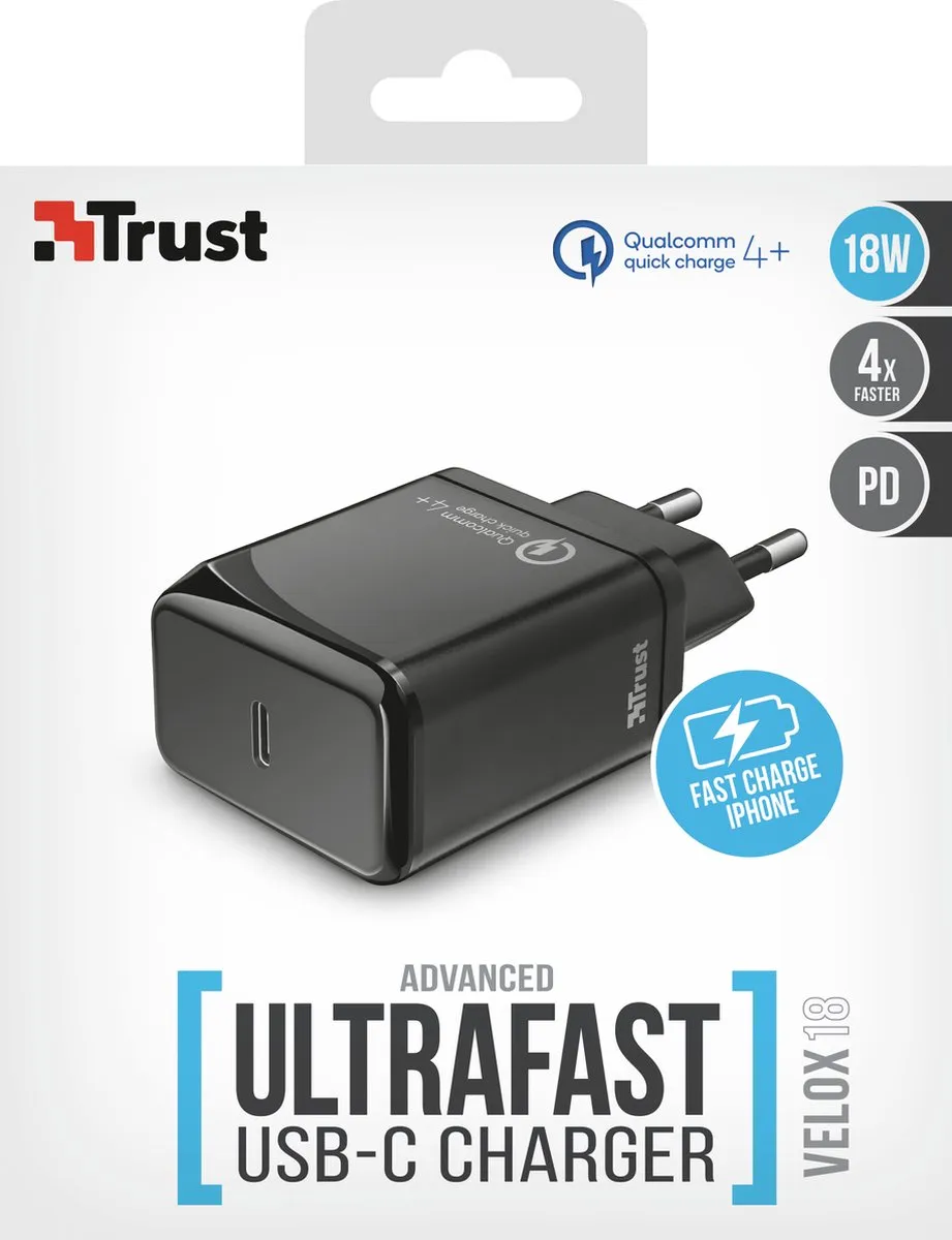 Trust VELOX18 USB-C Wandlader 18W - Zwart
