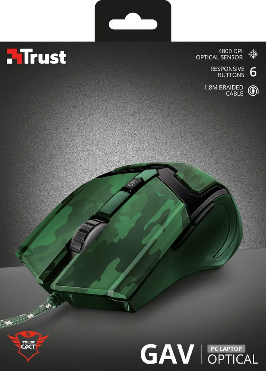 Trust GXT101C GAV Gaming Muis - Camouflage Groen
