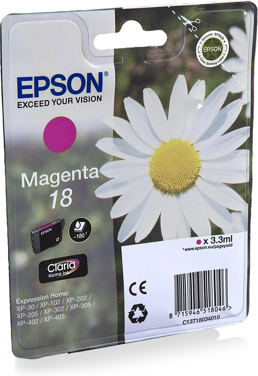 Epson T1803 Magenta Inktcartridge 180 Stuks - 33ml