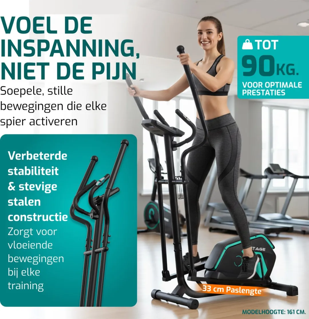 FITAGE Crosstrainer Hometrainer - 32 Niveaus - Bluetooth & Hartslagmeter - Zwart/Turquoise - afbeelding 6 van 6