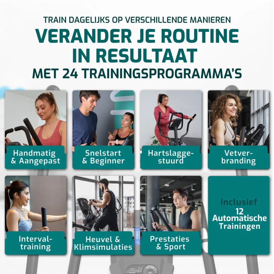 FITAGE Crosstrainer Hometrainer - 32 Niveaus - Bluetooth & Hartslagmeter - Zwart/Turquoise